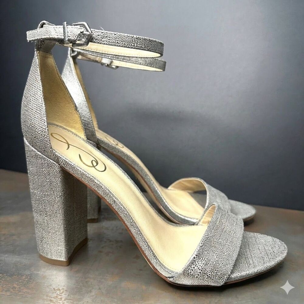 Sam Edelman Heeled Sandals 8.5 Minimalist Wedding Formal Metallic Silver Yaro
